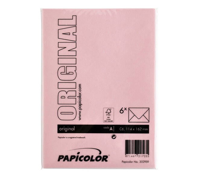 Envelop Papicolor C6 114x162mm babyroze pak à 6 stuks