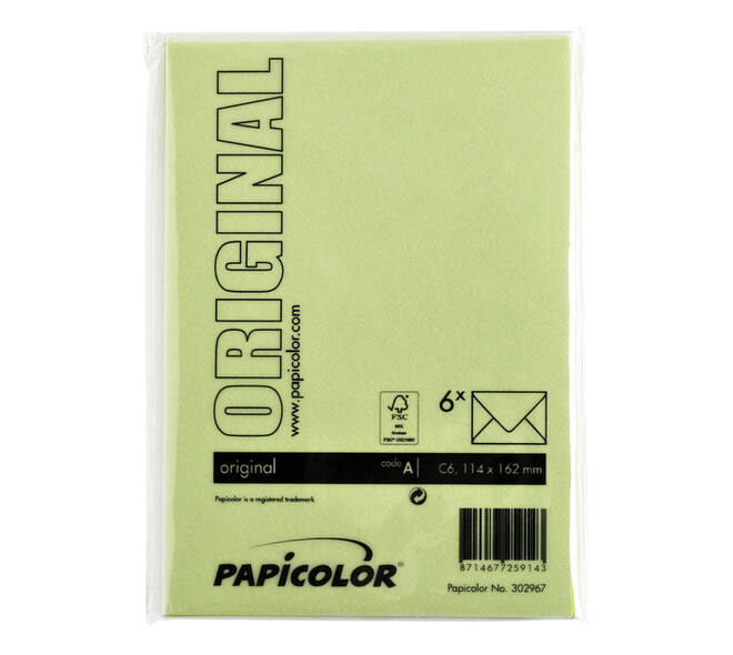 Envelop Papicolor C6 114x162mm appelgroen pak à 6 stuks