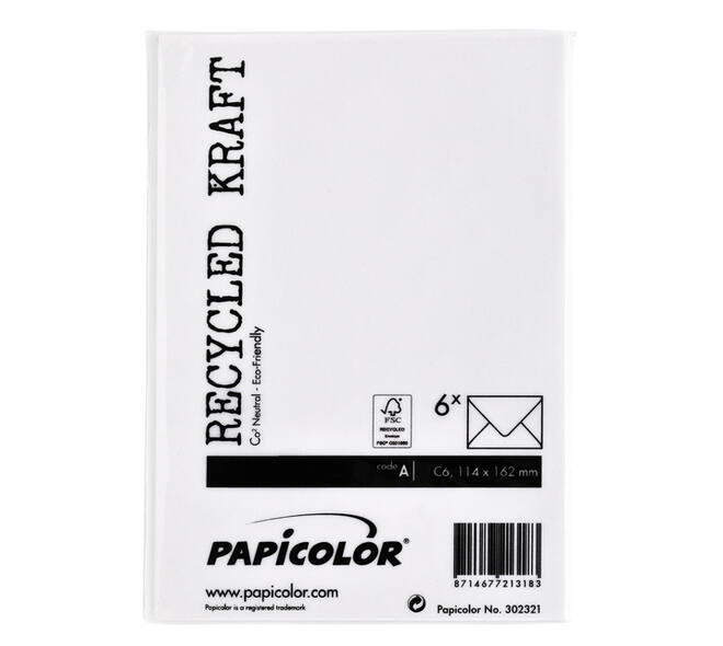 Envelop Papicolor C6 114x162mm kraft wit pak à 6 stuks