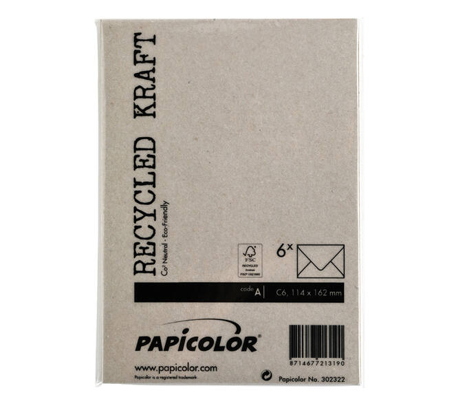 Envelop Papicolor C6 114x162mm kraft grijs pak à 6 stuks