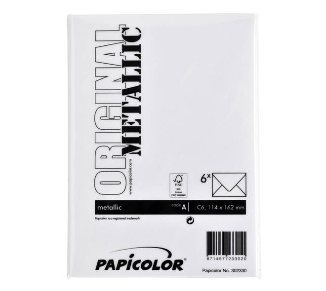 Envelop Papicolor C6 114x162mm metallic parelwit pak à 6 stuks