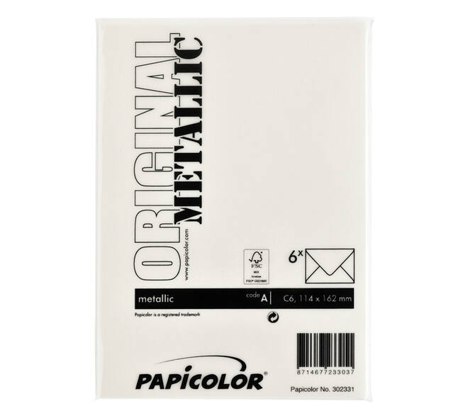 Envelop Papicolor C6 114x162mm metallic ivoor pak à 6 stuks