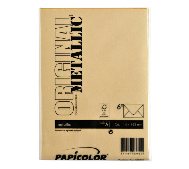 Envelop Papicolor C6 114x162mm metallic goud pak à 6 stuks