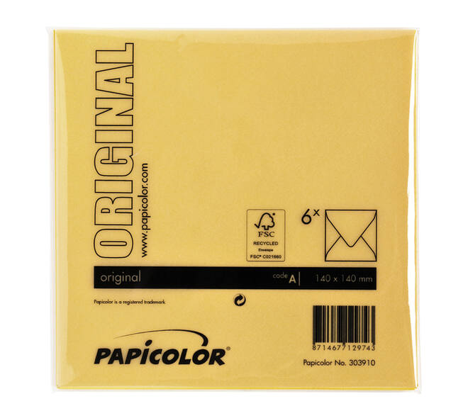 Envelop Papicolor 140x140mm dottergeel pak à 6 stuks