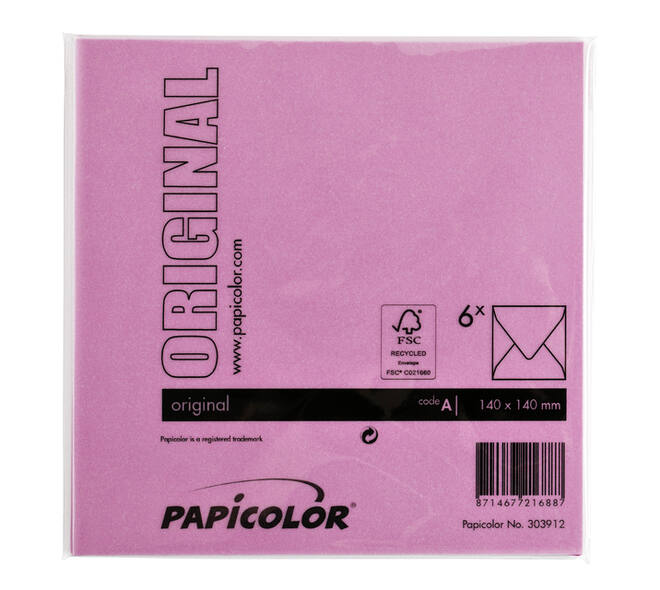 Envelop Papicolor 140x140mm felroze pak à 6 stuks