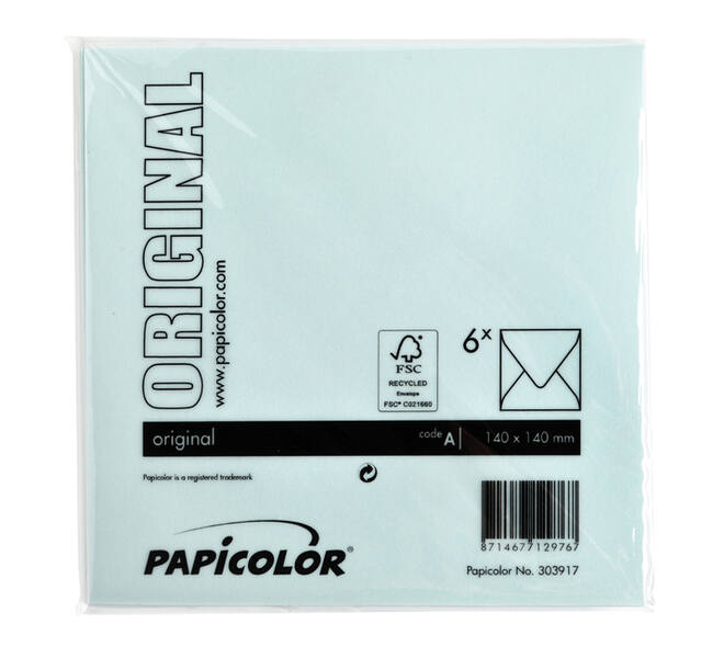 Envelop Papicolor 140x140mm zeegroen pak à 6 stuks