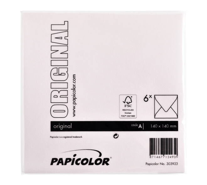Envelop Papicolor 140x140mm lichtroze pak à 6 stuks