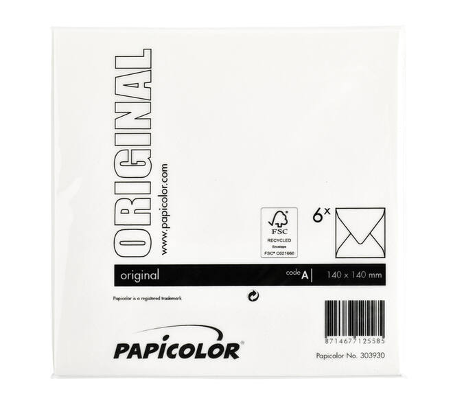 Envelop Papicolor 140x140mm hagelwit pak à 6 stuks