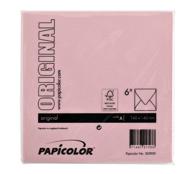 Envelop Papicolor 140x140mm babyroze pak à 6 stuks