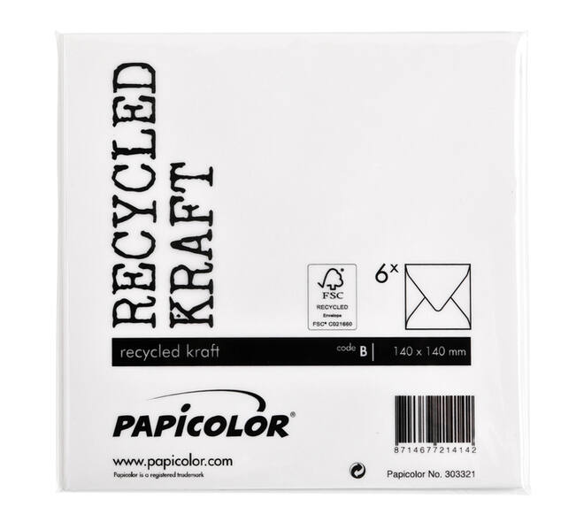 Envelop Papicolor 140x140mm kraft wit pak à 6 stuks