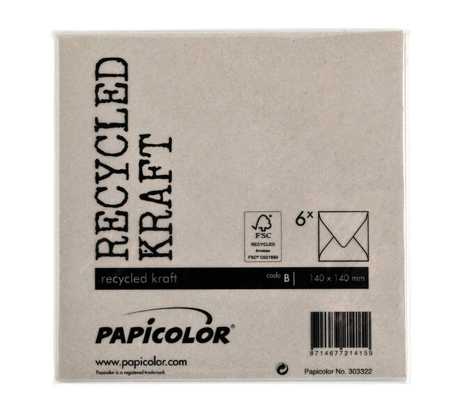 Envelop Papicolor 140x140mm kraft grijs pak à 6 stuks