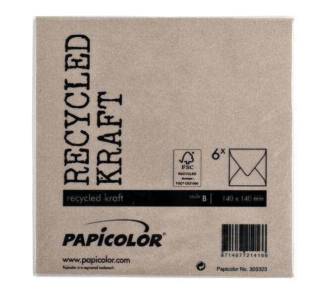 Envelop Papicolor 140x140mm kraft bruin pak à 6 stuks