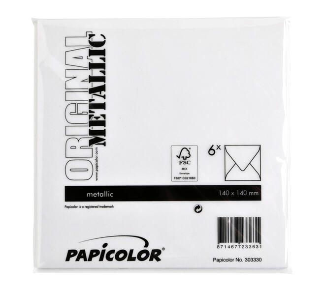 Envelop Papicolor 140x140mm metallic parelwit pak à 6 stuks