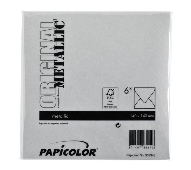 Envelop Papicolor 140x140mm metallic zilver pak à 6 stuks