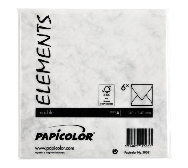 Envelop Papicolor 140x140mm marble grijs pak à 6 stuks