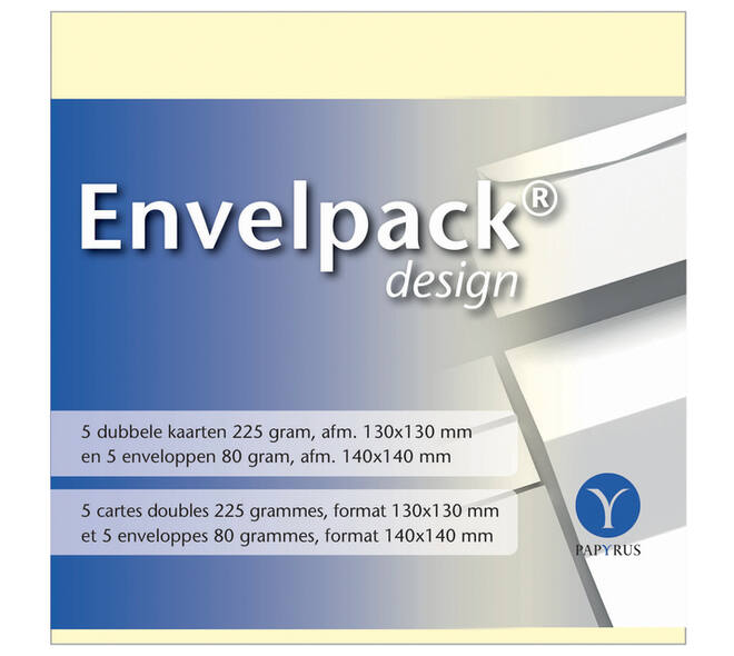 Dubbele kaart Papyrus Envelpack Design vierkant 140x140mm ivoor 894440 set van 5