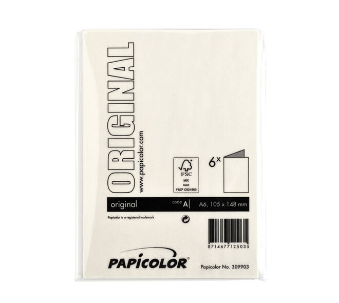 Correspondentiekaart Papicolor dubbel 105x148mm anjerwit pak à 6 stuks