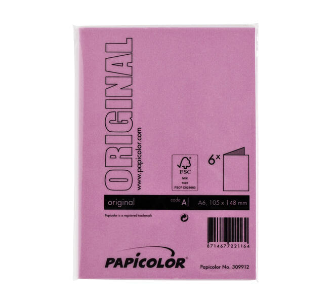 Correspondentiekaart Papicolor dubbel 105x148mm felroze pak à 6 stuks