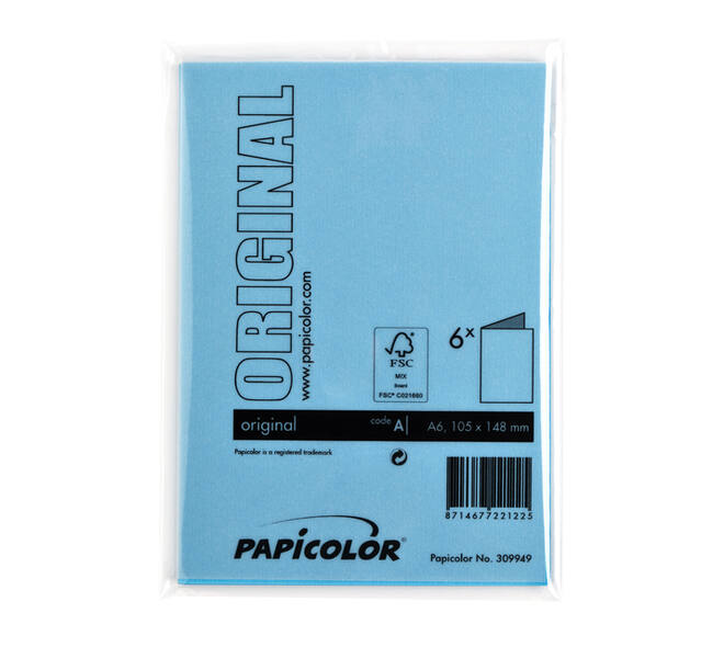 Correspondentiekaart Papicolor dubbel 105x148mm hemelsblauw pak à 6 stuks