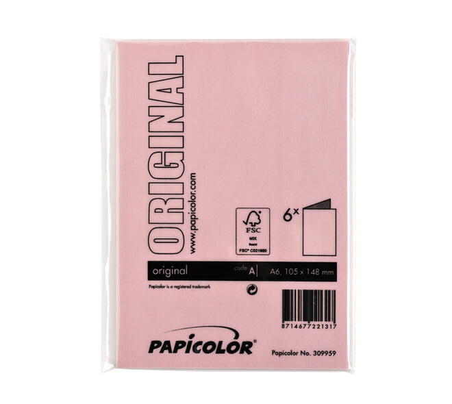 Correspondentiekaart Papicolor dubbel 105x148mm babyroze pak à 6 stuks