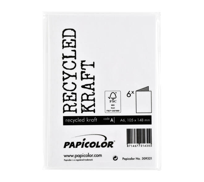 Correspondentiekaart Papicolor dubbel 105x148mm kraft wit pak à 6 stuks