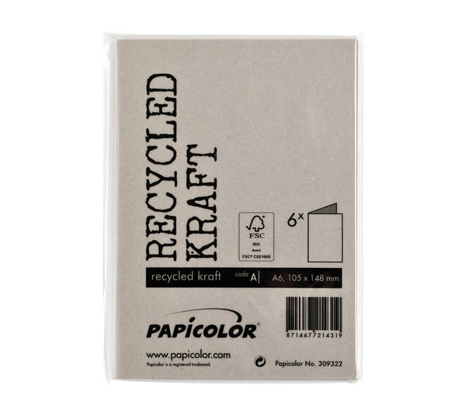 Correspondentiekaart Papicolor dubbel 105x148mm kraft grijs pak à 6 stuks