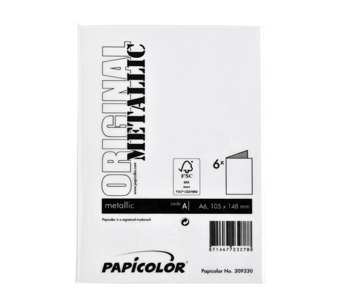 Correspondentiekaart Papicolor dubbel 105x148mm metallic parelwit pak à 6 stuks