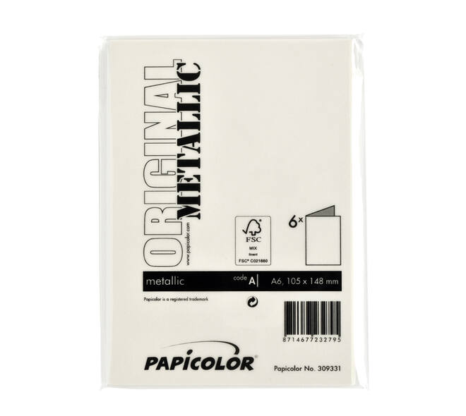 Correspondentiekaart Papicolor dubbel 105x148mm metallic ivoor pak à 6 stuks