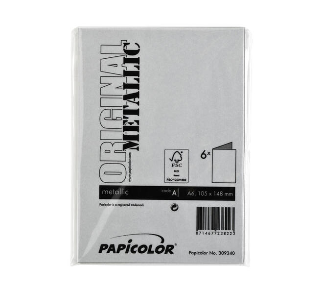 Correspondentiekaart Papicolor dubbel 105x148mm metallic zilver pak à 6 stuks