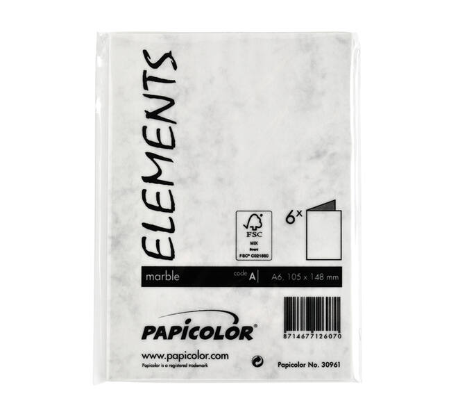 Correspondentiekaart Papicolor dubbel 105x148mm marmer grijs pak à 6 stuks