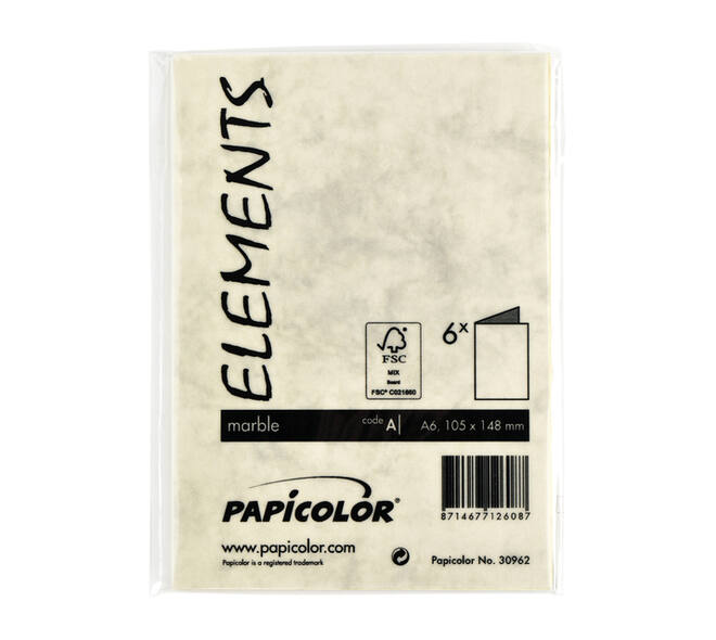 Correspondentiekaart Papicolor dubbel 105x148mm marmer ivoor pak à 6 stuks
