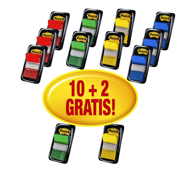 Indextabs Post-it 680 25.4x43.2mm 10+2 gratis assorti 50 tabs per dispenser
