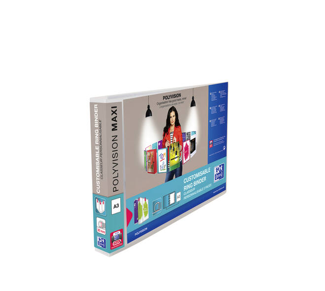 Presentatieringband Oxford Polyvision Maxi A3 dwars 4-rings D-mech 30mm transparant