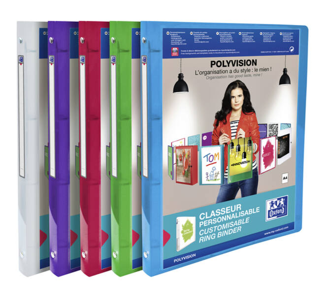 Presentatieringband Oxford Polyvision A4 4-rings O-mech 20mm assorti