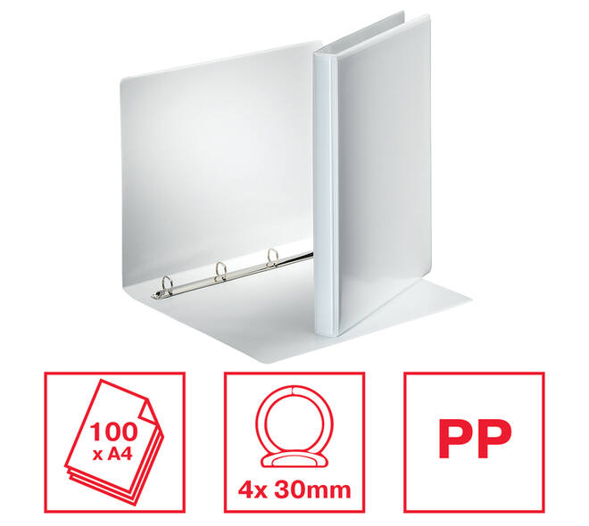 Presentatieringband Esselte Essentials panorama A4 4-rings O-mechaniek 16mm wit