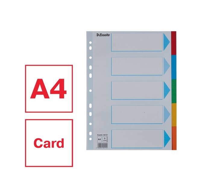 Tabbladen Esselte Standaard A4 5-delig karton 11-rings met voorblad assorti