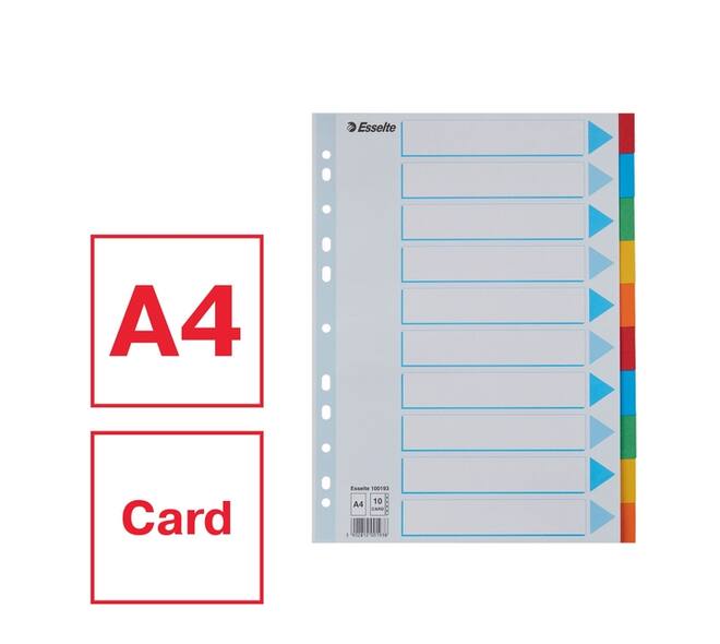 Tabbladen Esselte Standaard A4 10-delig karton 11-rings met voorblad assorti