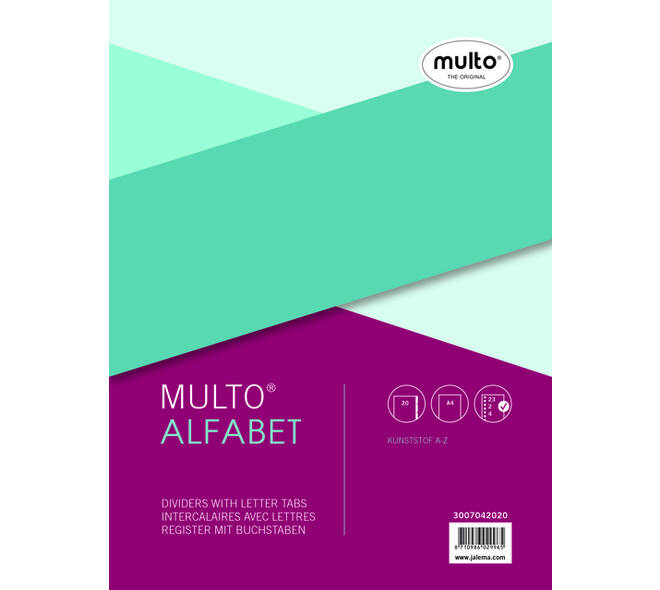 Tabbladen Multo A4 23-gaats 20-delig alfabet grijs