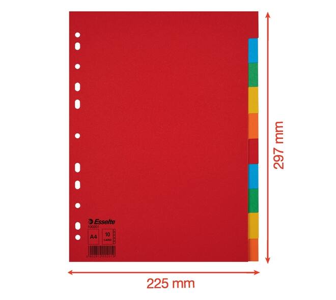 Tabbladen Esselte Economy A4 10-delig karton 11-rings assorti