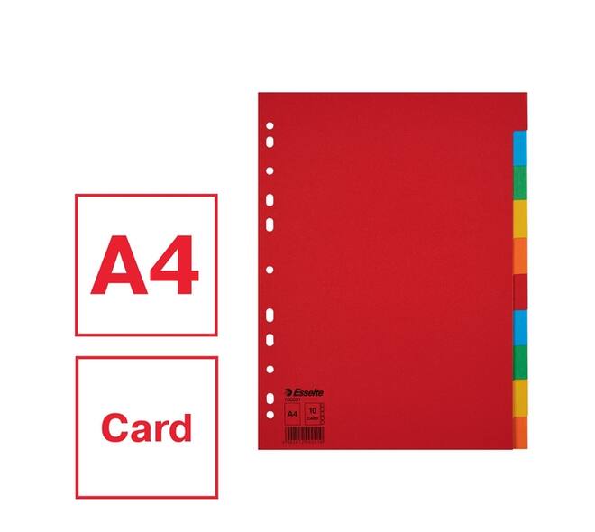 Tabbladen Esselte Economy A4 10-delig karton 11-rings assorti
