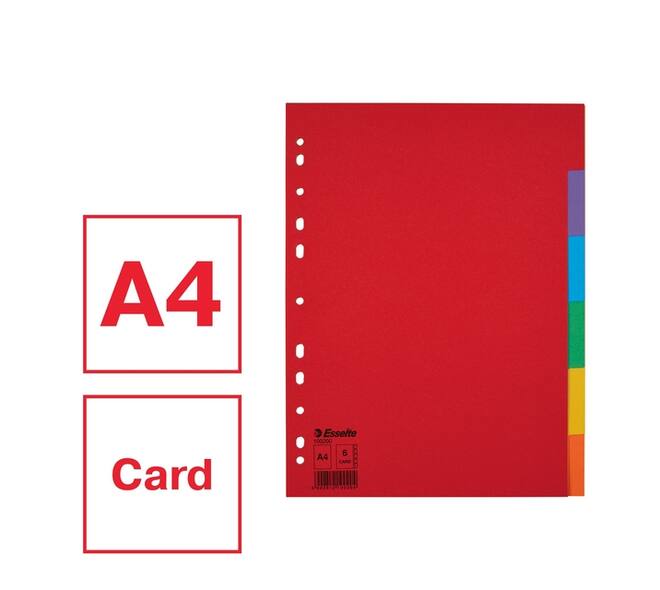 Tabbladen Esselte Economy A4 6-delig  karton 11-rings assorti