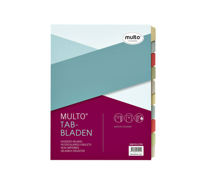 Tabbladen Multo A4 23-gaats 10-delig karton assorti