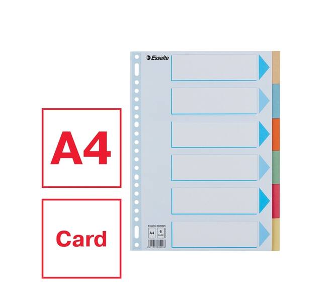 Tabbladen Esselte Premium A4 6-delig karton 23-rings assorti