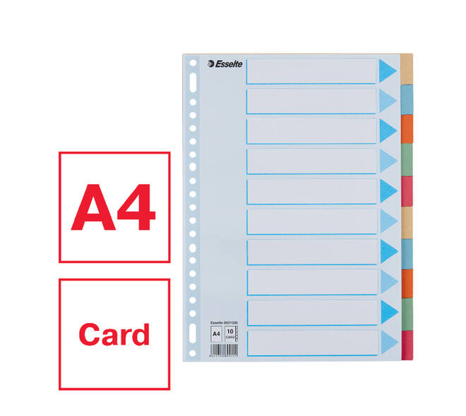 Tabbladen Esselte Premium A4 10-delig karton 23-rings assorti