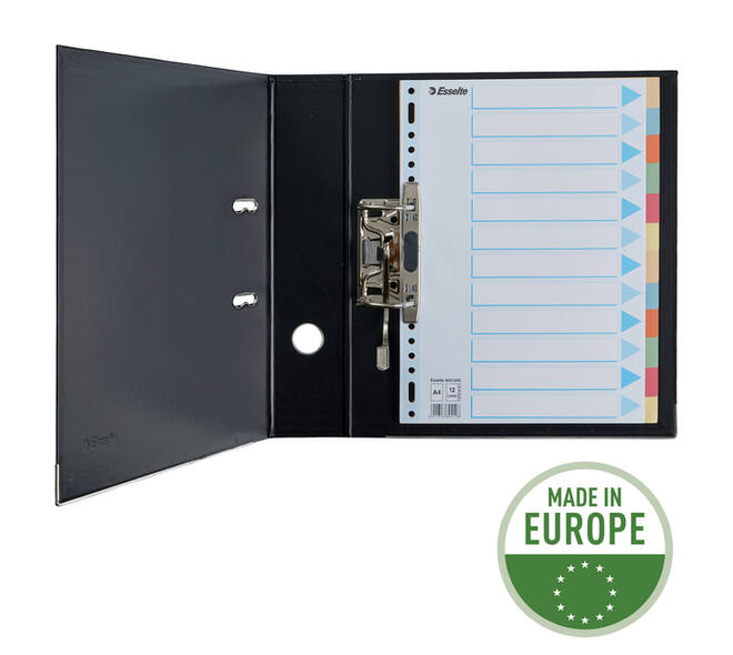 Tabbladen Esselte Premium A4 12-delig karton 23-rings assorti