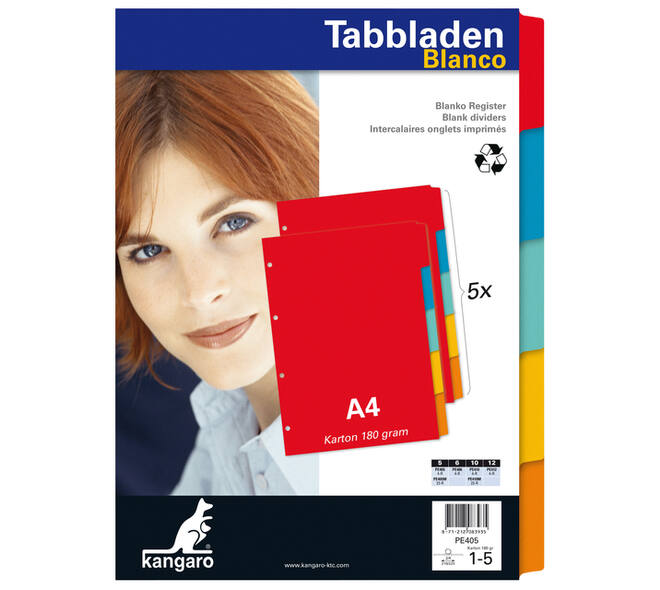 Tabbladen Kangaro 4-gaats PE405 5-delig assorti karton