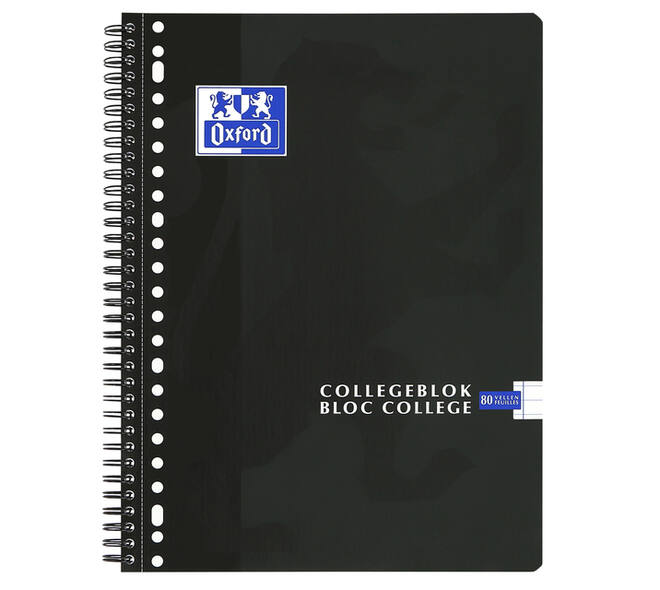 Collegeblok Oxford School A4+ lijn 23-gaats 160 pagina's 80gr zwart