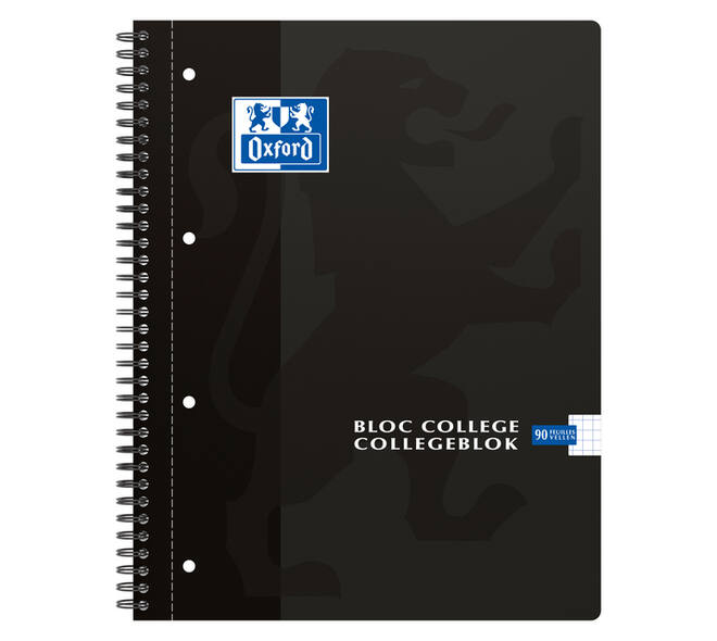 Collegeblok Oxford A4+ ruit 5x5mm 4-gaats 180 pagina's 80gr zwart