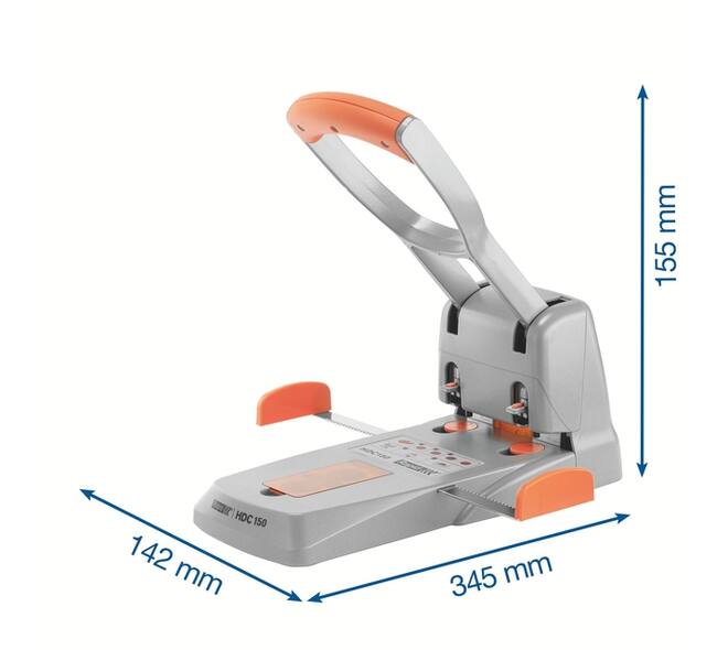 Perforator Rapid Supreme HDC150/2 heavy duty 2-gaats 150 vel zilver/oranje