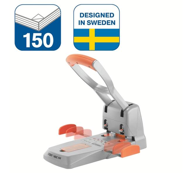 Perforator Rapid Supreme HDC150/2 heavy duty 2-gaats 150 vel zilver/oranje